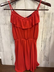 Rosette By Be Cool-Red Chiffon Blouson Ruffle Popover Flare Party Dress M