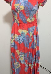 Lulus Patsy Coral Red Floral Print Off Shoulder Maxi Dress LARGE Resort Tropical