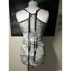 Salvage Distressed Y2K Tunic Mini Dress Small Gray Lace Up Studded Emo Goth Punk