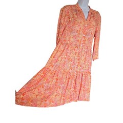 Johnston & Murphy Orange Pink Paisley Lyocell Tiered Dress S Boho Cottage Retro
