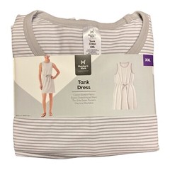 NEW Member&rsquo;s Mark Women&rsquo;s Drawstring Sleeveless Tank Dress Silver Stripe Medium