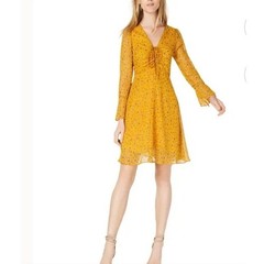 Maison Jules Womens 6 NWT Floral Boho Cottage Babydoll Mini Dress Poppy Yellow