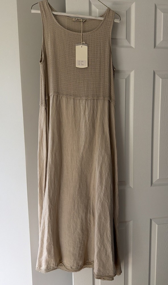 NWT Linen Sand Beige Sleeveless Dress Size M
