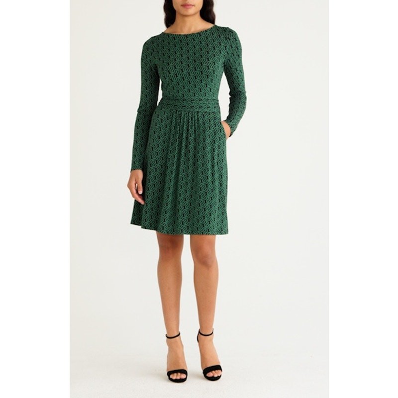 Boden Abigail Long Sleeve Jersey Dress NWT Green Black Ribbon Wave Pattern US 8R