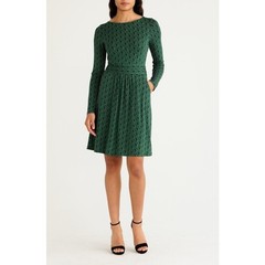 Boden Abigail Long Sleeve Jersey Dress NWT Green Black Ribbon Wave Pattern US 8R