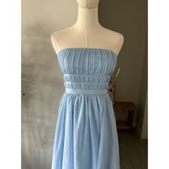 Lulus Calais Strapless Pleated Light Blue Maxi Dress New!