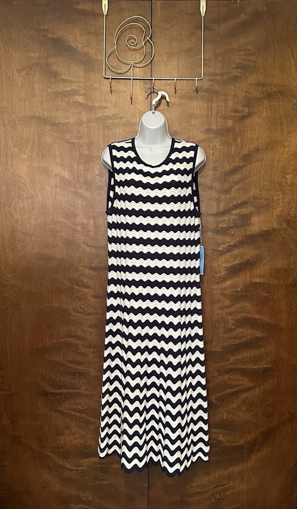 Draper James Sleeveless Fall Midi Sweater Dress Womens XL Blue & White Stripes