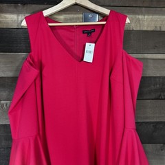 Lane Bryant Dress Womens 16 Pink Cold Shoulder Ruffle Bell Sleeve Knit