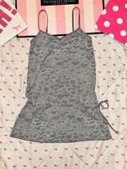 VS PINK VINTAGE Y2K TANK TOP BABYDOLL DRESS GRAY HEART LOVE LOGO RARE NWOT XS