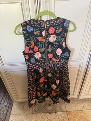 kate spade new york Black Floral V-Neck Lace Trim A-Line Lined Dress 4