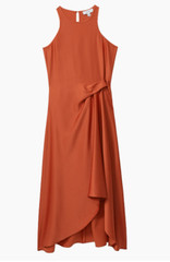 Reiss women&rsquo;s Micah Satin Drape Tuck Midi Dress – size 10 US / 14 UK – Rust