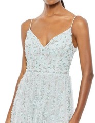 Mac Duggal 9166 Sz 14 Seamist Blue Embellished A-line Pearls Gown $598