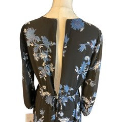 Maison Tara Black Blue Floral Chiffon Maxi Dress Long Sleeve 91123M Size 6