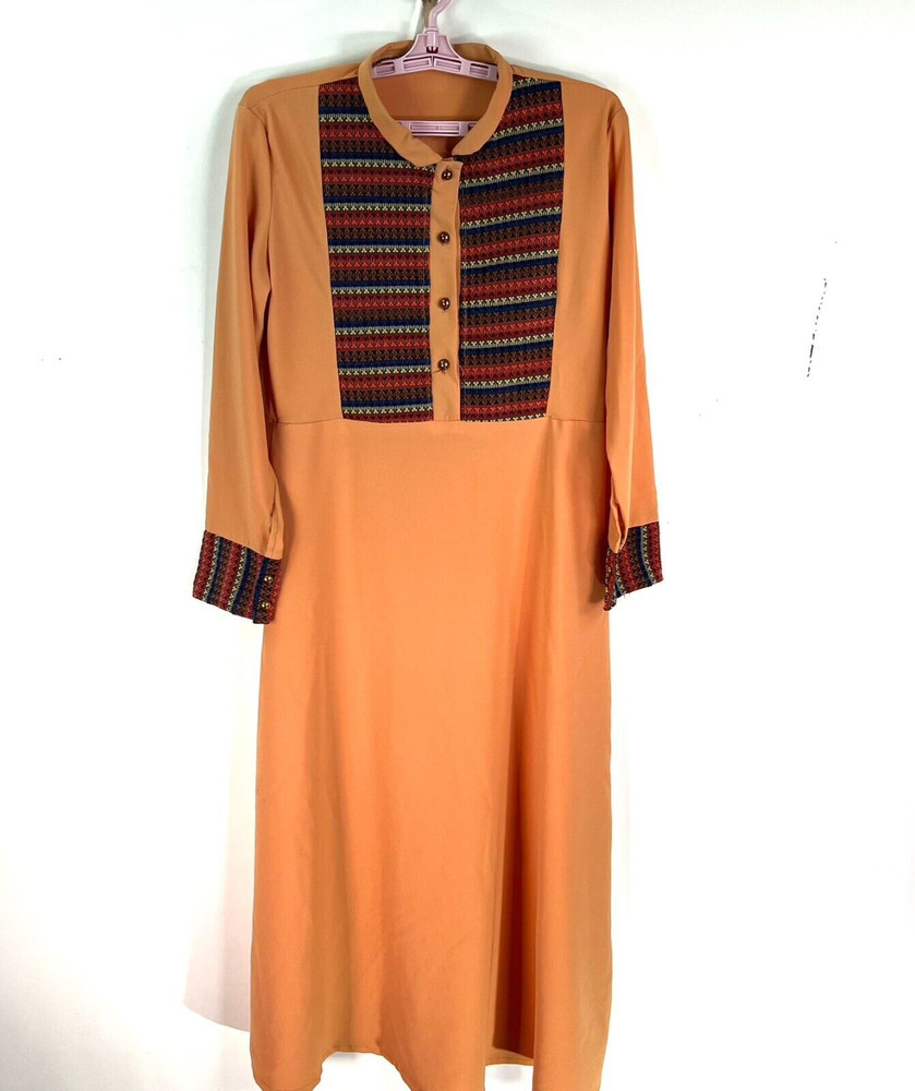 Vintage Suhayla Style Abaya Middle Eastern Maxi Dress Womens Size M Coral Orange