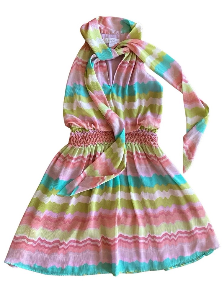 Jessica Simpson Bow-Neck Above Knee Blouson Dress Colorful Spring Summer Small
