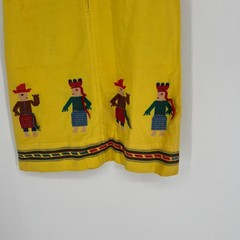 Vtg Mayan Modern Guatemala Dress Womens 8 Yellow Embroidered People Boho