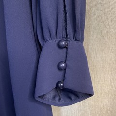 A. Buyer Navy Knee Length Dress w/Necklace- Cold Shoulder Sheer Sleeve Large NWT