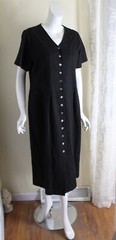 ORVIS -Sz 14 Lux 55% Linen 45% Rayon Classic Modest Straight Black V-Neck Dress