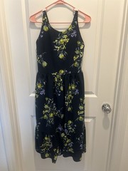 Time And Tru Women&rsquo;s Navy Lemon Floral Unique Tie Back Dress Large/12-14
