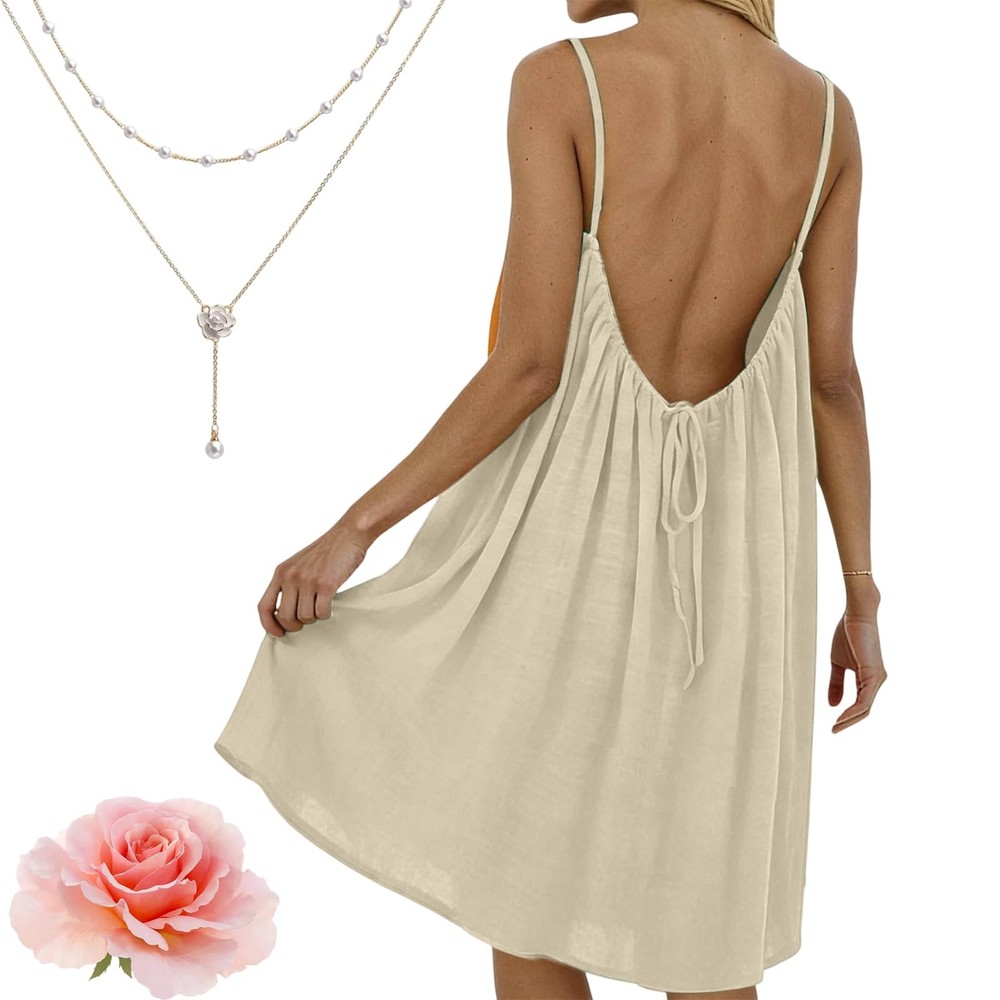 Women’s Backless Flowy Cami Lounge Dress Short, Backless Cami Dress for Women