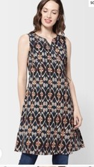 Fabindia Navy Blue & Beige Printed Wrap Tunic Size XS New Blue Orange