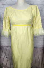 Vtg 60&rsquo;s Lorrie Deb Dress Long 3/4 Sleeve Yellow Swiss Dots Hippie MOD Size XS