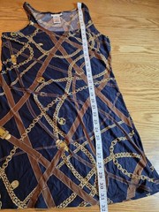 Michael Kors Navy/Brown/Gold Geometric Logo Shift Dress Scoop Neck M
