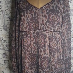 Nicole Richie Brown Geometric V-Neck Chiffon Long Sleeve A-Line Dress Women’s 10