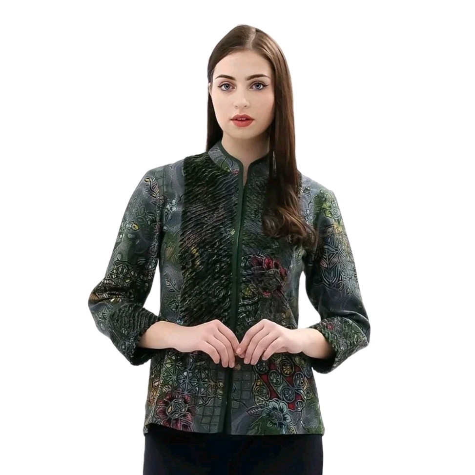 Kedu Batik Women&rsquo;s Batik Blouse Dobby ALEEA Grey Formal Women&rsquo;s Fur Blouse