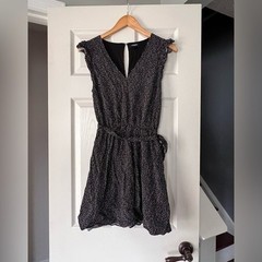 Express Black White Dot Flutter Sleeve Mini Dress Tie Waist Small
