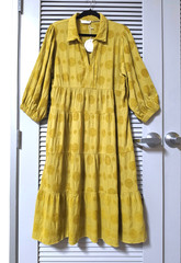 3/4 kiwi dot texture collar tiered maxi long dress 1XL