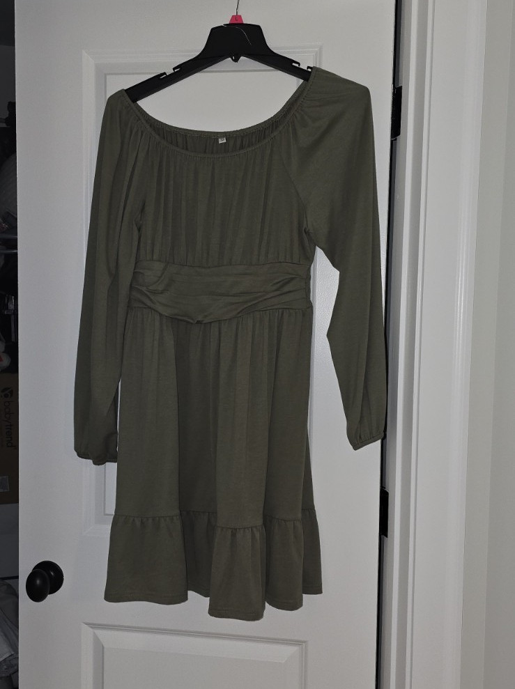 ANRABESS Womens Long Lantern Sleeve Square Neck Flowy Swing A-Line Short Dress