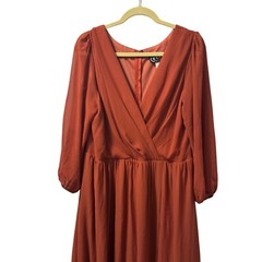 Eva Rust Orange V-Neck Long Sleeve Maxi Dress Sz 3XL Long evening dress