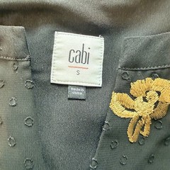 Cabi Occasion Dress in Swiss Dot Black Gold Rose Embroidered Size Small 3697