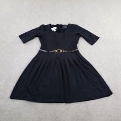 Sara Campbell Dress Womens Small Black Fit & Flare Belted Buckle 1/2 Sleeve