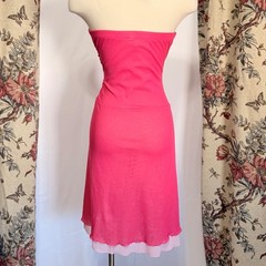 Wrapper Y2k Flowy Hot Pink Strapless Ruched Layered Mini Dress with ruffles