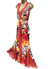 Per Una Maxi Dress Size 18 Long Orange Red Sleeveless Belted Full Length M&S