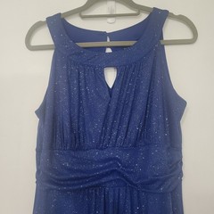 Enfocus Sparkle Halter Maxi Navy Blue Dress with Silver Lurex Petite Size 4P