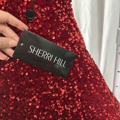 Sherri Hill Double Shoulder Strap Formal Flowing Dress Size 12 Red Sequins NWT