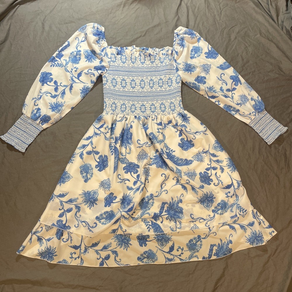 SundayUp Mini Dress Womens S Smocked Tiered Square Neck Prairie Milkmaid