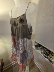 Young Threads Gravel Patchwork Strappy Floral Embroidered Mini Dress NWT Women L