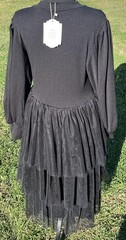 Ivy City Co Dress Womens Medium Black Colette Midi Tulle Tiered Mesh Long Sleeve