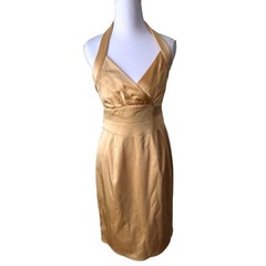 Vintage Kay Unger Cocktail Dress Gold Satin Halter Neck Formal Glam Size 2