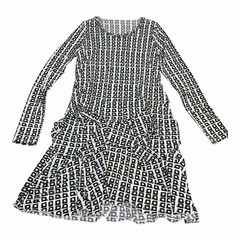HIROKO KOSHINO Geometric Print Dress Size 38 Long Sleeve Ruffle Japan