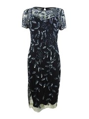 Adrianna Papell Women&rsquo;s Embellished-Floral Sheath Dress (2, Black/Gunmetal)