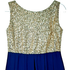 Sequin Sheer Hi Low Midi Dress Size M Gold Blue Sleeveless Fairy Party Event