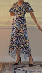 PETER PILOTTO Blue Hammered Waffle Floral Midi Cady Botanical New UK 12 US 8