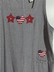 Vtg Christopher & Banks Pinafore Jumper Dress L 90s USA Flag 4th Americana Star