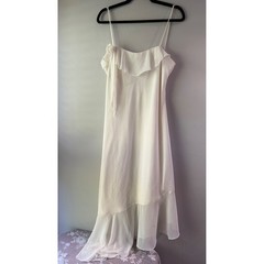 Cachet Slip Dress Womens 14 Cream Good Vintage Rosette Ruffle High Low 90s Y2K