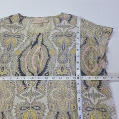 Philosophy Shift Dress Womens Medium Grey Yellow Paisley Split Neck Cap Sleeve